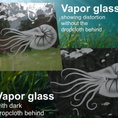 Swimming into the Current showing vapor glass with and without dropcloth