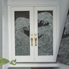 glass door etching with wave double doors
