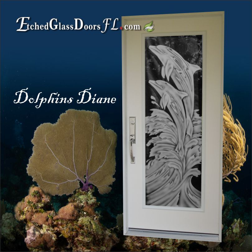 Frosted Glass Entry Door - Dolphins Leaping - 2D Clear - Oceanic