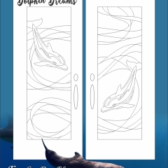 Dolphins in swirling waves line art