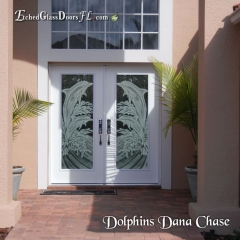 Dolphins jumping in waves on double doors