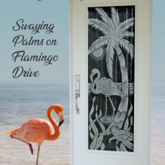 Flamingo-and-Palm-tree-on-hurricane-impact-glass-door