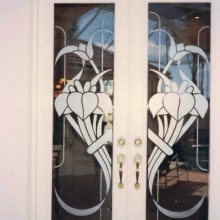 Art Nouveau etched design on double interior doors