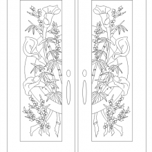 glass etching design with Calla Lily and Bamboo in circle on double door