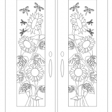 glass etching design with Sunflower and Dragonfly