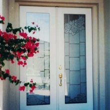 roses etched on double front door