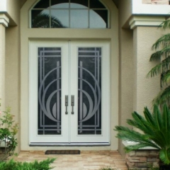 Ollies Curves glass door etching with circular modern design