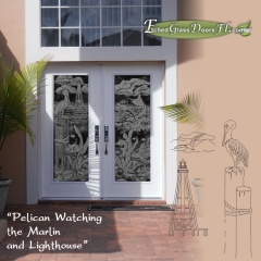 Pelican-and-marlin-and-lighthouse-on-glass-entry-doors