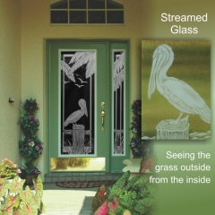 pelican-on-piling-with-border-and-seagulls-seeing-streamed-glass-from-the-inside