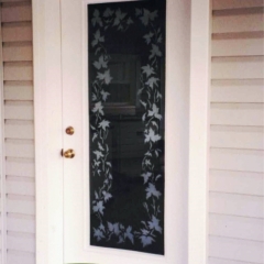 Grape vines etched on side entry door
