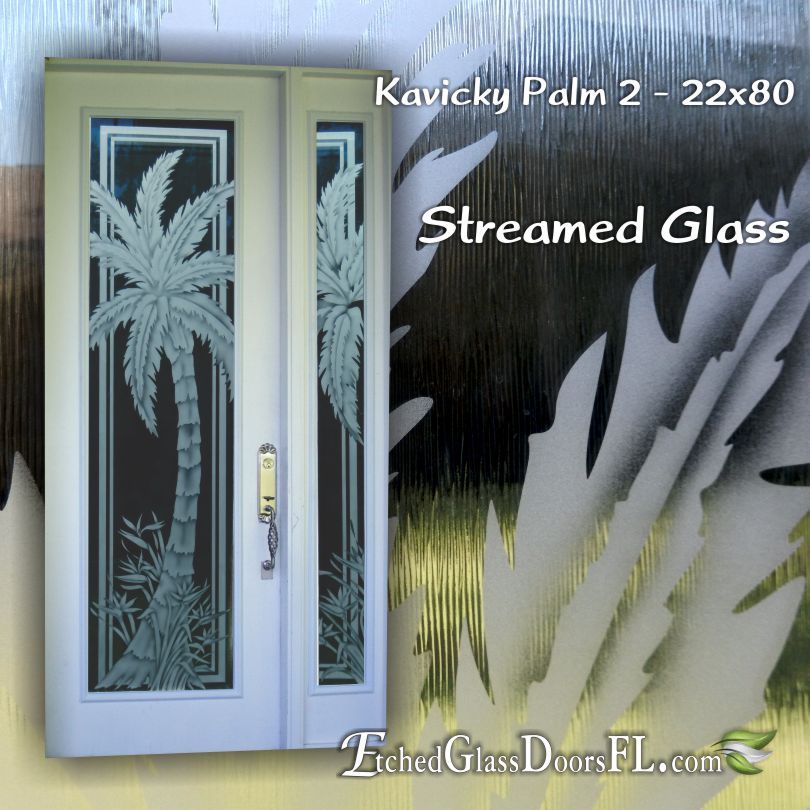 Palm Trees And Foilage Etched Glass Doors Florida