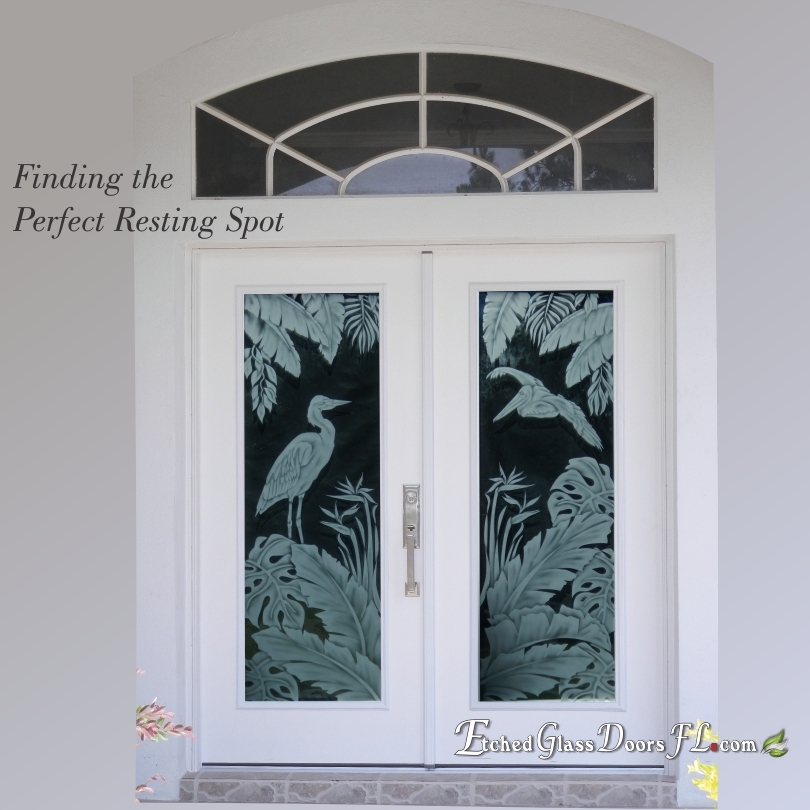 Tropical Designs with Birds - Etched Glass Doors Florida