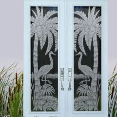 Egrets-with-palms-on-double-doors