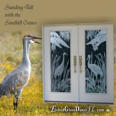 Sandhill-Cranes-on-double-entry-glass-doors