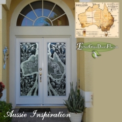 Kangaroo and Australia theme on glass entry double doors