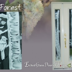 Entry door with forest trees and side windows