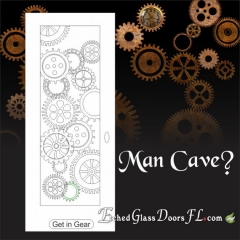 Man cave glass door with gears