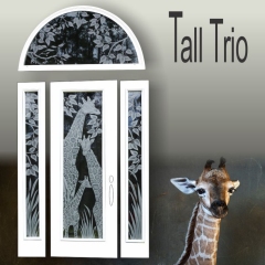 giraffes on entry doors with side windows and transom above door