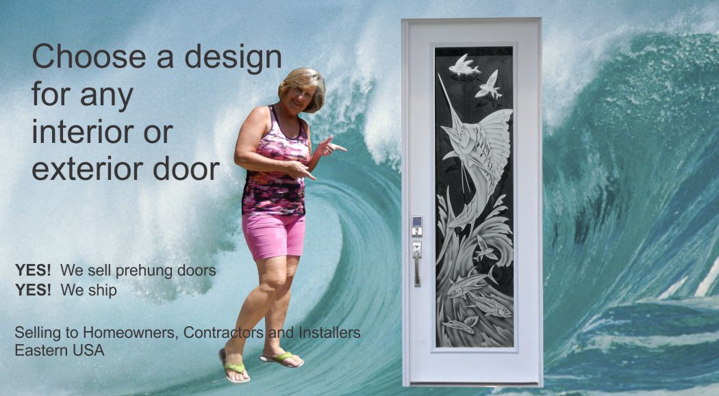 Coastal designs for doors with marlin and ocean life