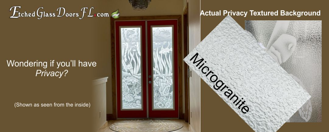 Custom hurricane impact etched glass doors with privacy glass