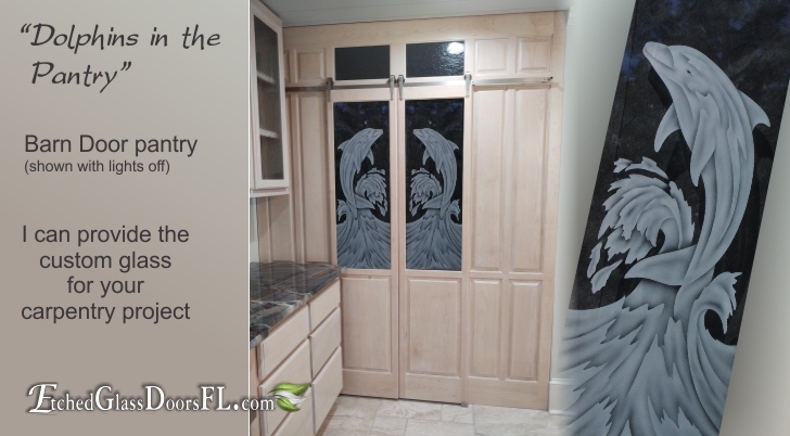 Barn doors for pantry with dolphins jumping