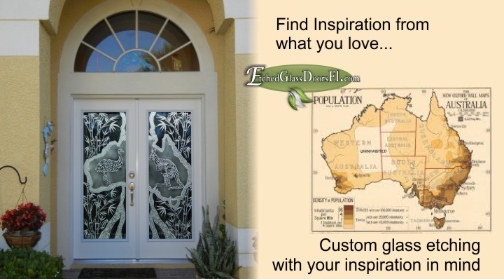 Custom glass etching a front door with a unique theme