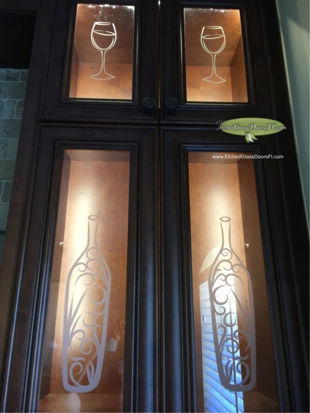 etched glass for wine cabinet
