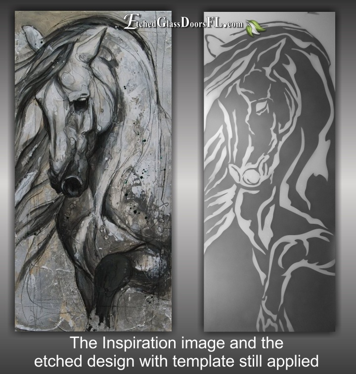 an artistic glass door with a horse and inspiration image