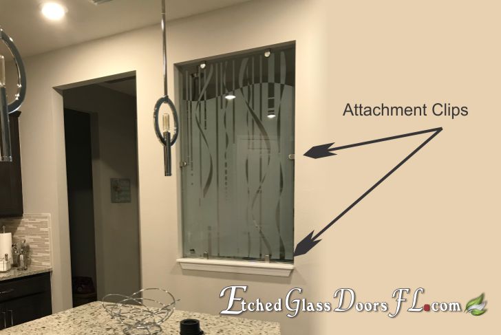 decorative glass panel with frosted etched design