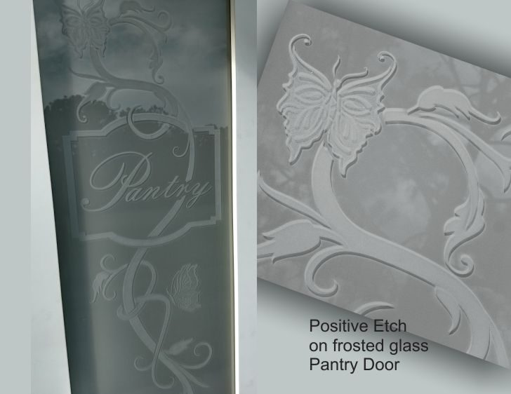 pantry door with butterfly on frosted glass