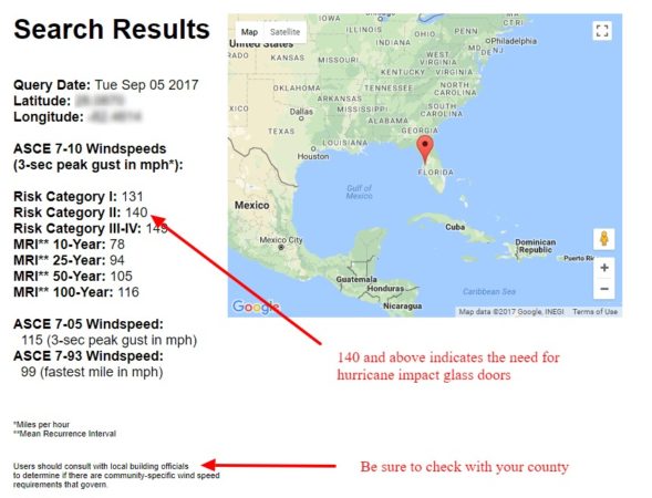 Hurricane zone result by area in Florida hurricane glass door inserts needed