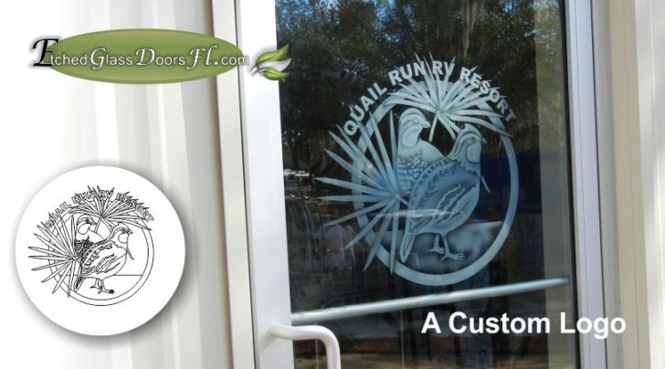 sandblasted or etched logo on glass door
