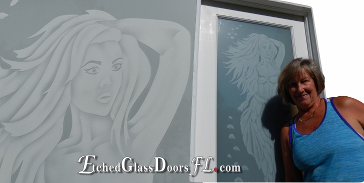 mermaid on frosted glass interior door