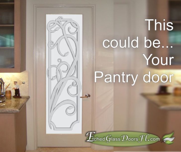Pantry door with frosted glass and etched traditional design